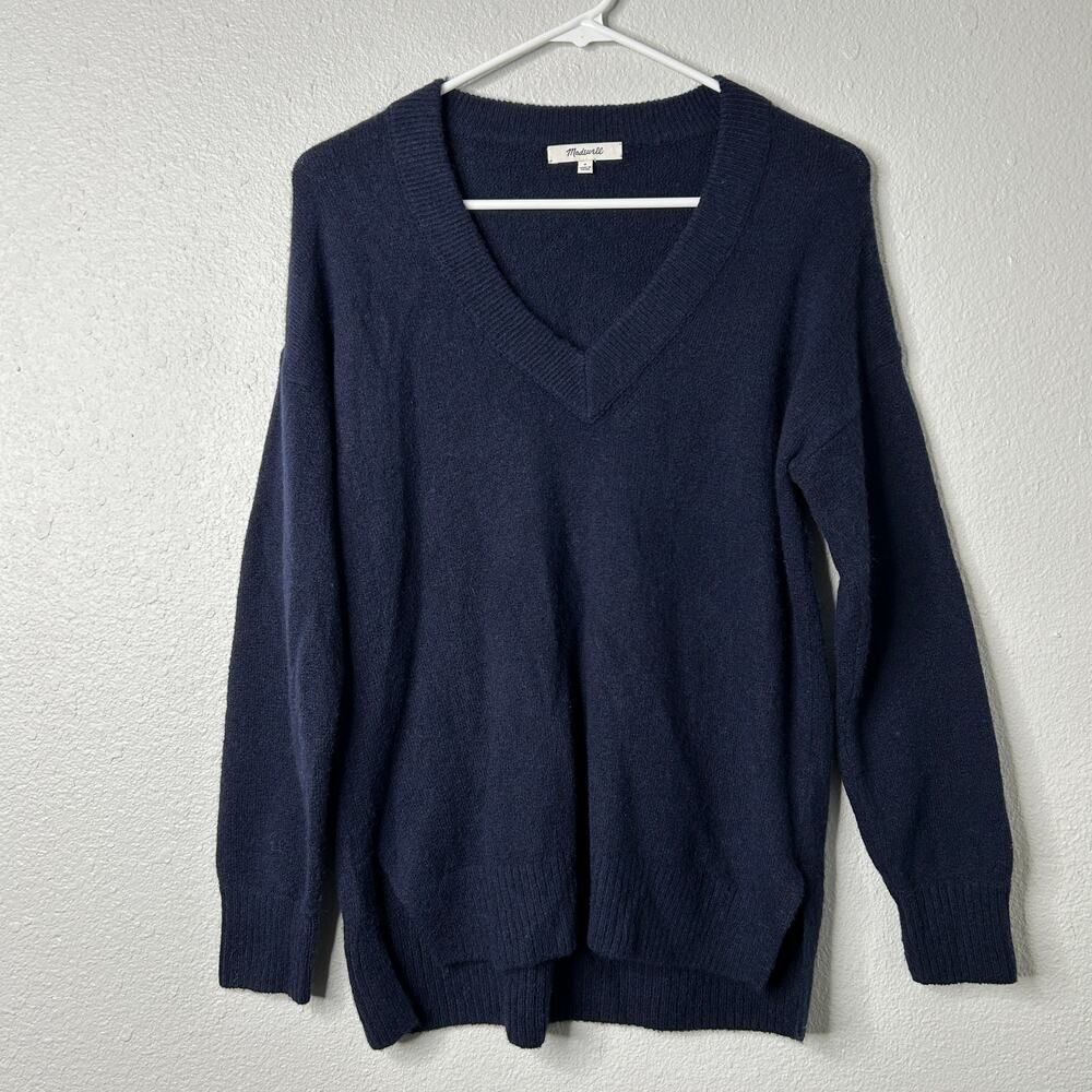 Madewell Bartlett V Neck Sweater Blue Small Dark Academia Minimalist Coastal